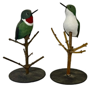 Folk ArtHUMMINGBIRD PAIR on BRANCH BASE – Hand Carved Ruby Throated Bird PA Dutch Folk ArtartbirdSaving Shepherd