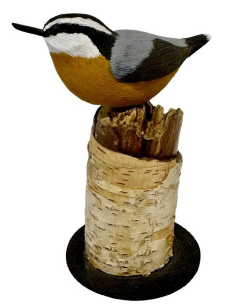 Folk ArtNUTHATCH on NATURAL BIRCH TRUNK BASE – Hand Carved Bird PA Dutch Folk ArtartbirdSaving Shepherd