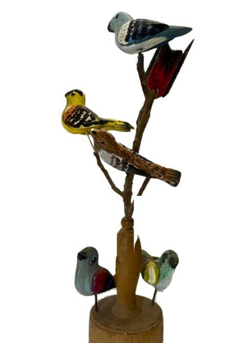 Folk ArtVintage Pennsylvania Dutch Folk Art – Signed Hand - Carved & Painted 6 Bird Tree FigurineartbirdSaving Shepherd