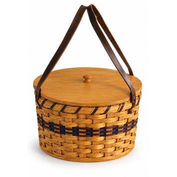 Food Carrier BasketRound Pie Basket with Wooden Lid and Strap Handles | Amish HandwovenAmerican-HandcraftedAmish-HandwovenSaving Shepherd