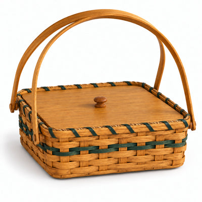 Food Carrier BasketSingle Pie Basket with Wooden Lid and Swinging Handles | Amish HandwovenAmerican-HandcraftedAmish-HandwovenSaving Shepherd