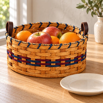 Gathering BasketRound Fruit Basket with Leather Handles | Amish HandwovenAmerican-HandcraftedAmish-HandwovenSaving Shepherd
