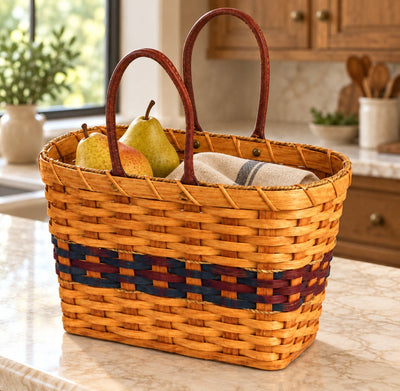 Gathering BasketSmall Grocery Basket with Leather Handles | Amish HandwovenAmerican-HandcraftedAmish-HandwovenSaving Shepherd