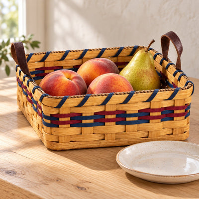 Gathering BasketSquare Fruit Basket with Leather Handles | Amish HandwovenAmerican-HandcraftedAmish-HandwovenSaving Shepherd