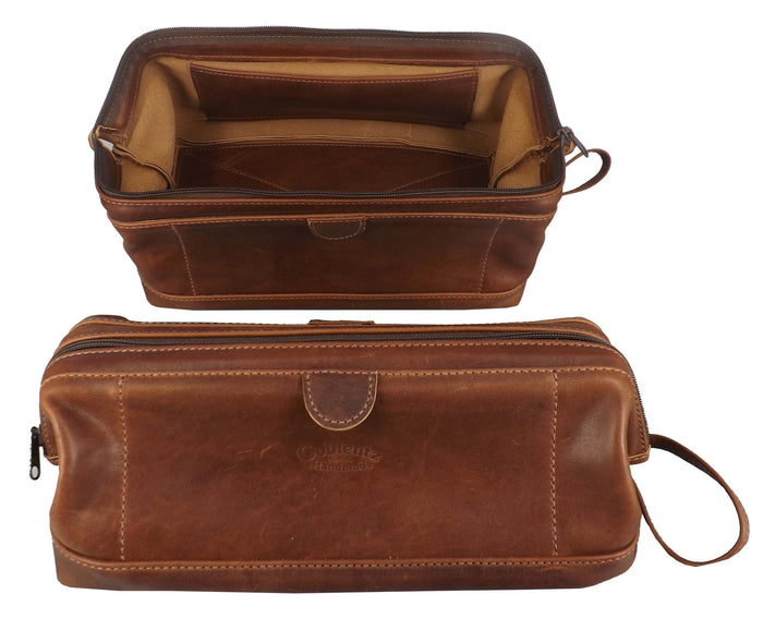 Handtooled LeatherLARGE COSMETIC BAG - Amish Handmade Leather Travel Casebagcrossbody bagSaving Shepherd