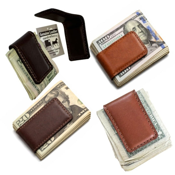 Handtooled LeatherLEATHER MONEY CLIP - Extra Strong Magnet - Amish Handmade Brown Black TanhandmadeleatherSaving Shepherd