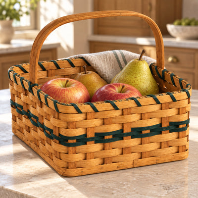 Handwoven Storage BasketKitchen Basket with Solid Wooden Handle | Amish HandwovenAmerican-HandcraftedAmish-HandwovenSaving Shepherd