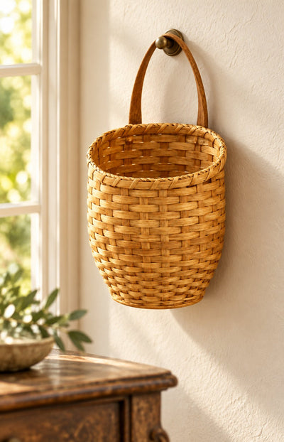 Handwoven Storage BasketWood-Splint Foyer Storage Basket | Amish MadeAmerican-HandcraftedAmish-HandwovenSaving Shepherd