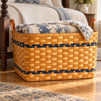 Handwoven Storage BasketWood-Splint Quilt Basket | Amish MadeAmerican-HandcraftedAmish-HandwovenSaving Shepherd
