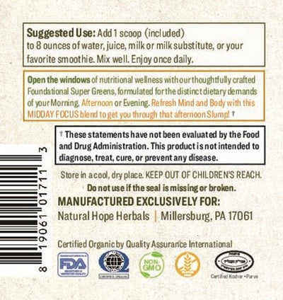 Herbal SupplementMIDDAY FOCUS GREENS - Certified Organic Foundational Super Greensgeneral healthnaturalSaving Shepherd