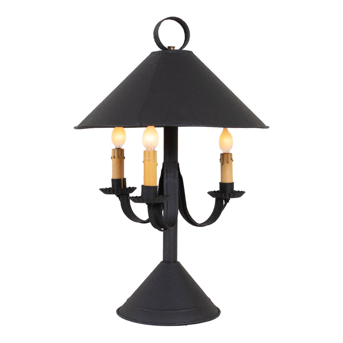 Walker House three-light table lamp with metal shade in Textured Black