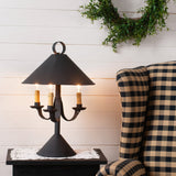 Walker House three-light table lamp with metal shade in Textured Black