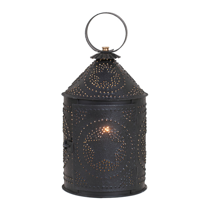 Textured Black 14-inch punched tin electric lantern by Irvin's Tinware