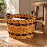 Laundry BasketSmall Round Laundry Basket with Leather Handles | Amish HandwovenAmerican-HandcraftedAmish-HandwovenSaving Shepherd