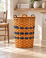 Laundry HamperRound Laundry Hamper with Leather Handles | Amish HandwovenAmerican-HandcraftedAmish-HandwovenSaving Shepherd