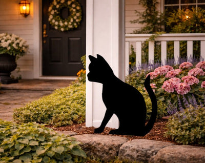 Lawn DecorBLACK CAT SILHOUETTE - All Weather Cute Sitting Kitten Garden Yard Wall ArtSaving Shepherd