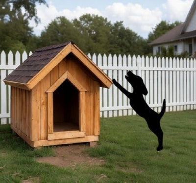 Lawn DecorLEANING PUPPY DOG SILHOUETTE - Amish Handmade Outdoor Garden Stake and Wall ArtSaving Shepherd