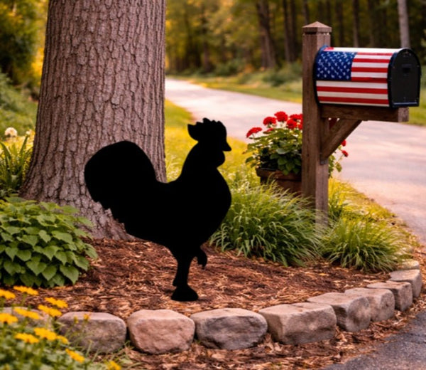 Lawn DecorROOSTER SILHOUETTE - All Weather Chicken Garden Yard Wall ArtSaving Shepherd