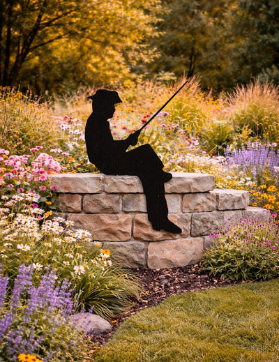 Lawn DecorSITTING FISHERMAN SILHOUETTE - Large 54" All Weather Outdoor Garden & Yard ArtSaving Shepherd
