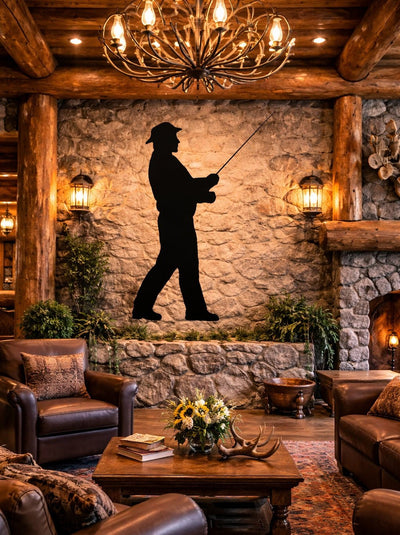 Lawn DecorSTANDING FISHERMAN SILHOUETTE - Large 63" All Weather Outdoor Yard & Wall ArtSaving Shepherd