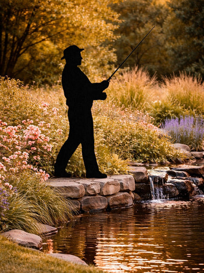 Lawn DecorSTANDING FISHERMAN SILHOUETTE - Large 63" All Weather Outdoor Yard & Wall ArtSaving Shepherd