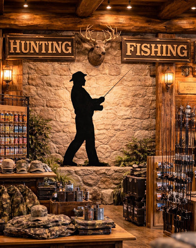 Lawn DecorSTANDING FISHERMAN SILHOUETTE - Large 63" All Weather Outdoor Yard & Wall ArtSaving Shepherd