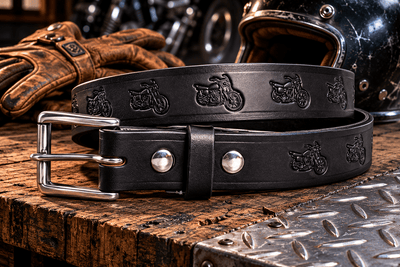 Leather BeltBIKER WORK BELT - Heavy Duty 1½ Wide Motorcycle Embossed Bike DesignbeltbeltsSaving Shepherd