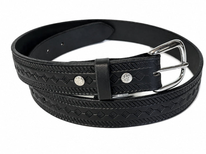 Leather BeltDIAMOND & BRAIDED ROPE EMBOSSED LEATHER BELT - Full Grain 1¼