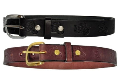 Leather BeltEMBOSSED MOTORCYCLE BIKE BELT - 1¼" Wide Biker DesignbeltbeltsSaving Shepherd