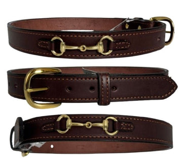 Leather BeltHORSE SNAFFLE BIT BELT - Black & Brown Stitched Leather Amish USAbeltbeltsSaving Shepherd