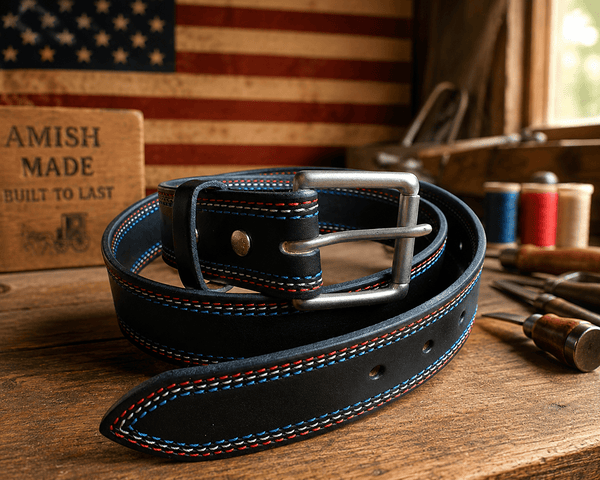 Leather BeltPATRIOT BELT - Red White & Blue Triple Stitched Heavy Duty Bridle Leather USAbeltdress beltSaving Shepherd