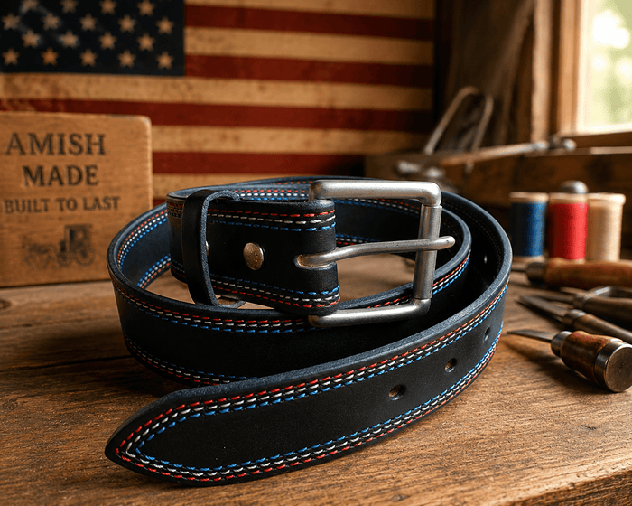 Leather BeltPATRIOT BELT - Red White & Blue Triple Stitched Heavy Duty Bridle Leather USAbeltdress beltSaving Shepherd