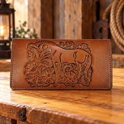 Leather WalletBROWN STITCHED HORSE & FLORAL ROPER'S WALLET - HandmadeBrownCatalog 2019Saving Shepherd