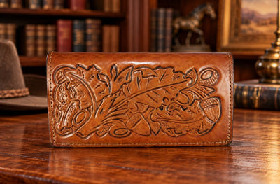 Leather WalletBROWN STITCHED OAK LEAF ROPER'S WALLET - Leather CraftBrownCatalog 2019Saving Shepherd