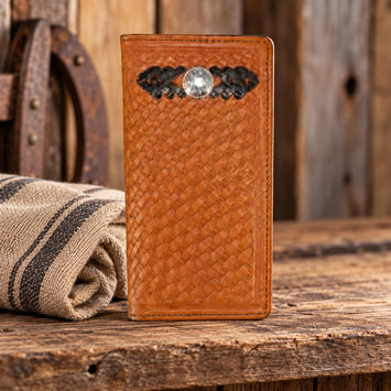 Leather WalletTAN BASKETWEAVE CONCHO ROPER'S WALLET - HandcraftedCatalog 2019Coblentz LeatherSaving Shepherd