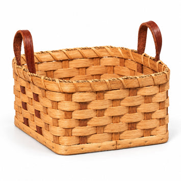 Napkin BasketSmall Napkin Basket with Leather Handles | Amish HandwovenAmerican-HandcraftedAmish-HandwovenSaving Shepherd