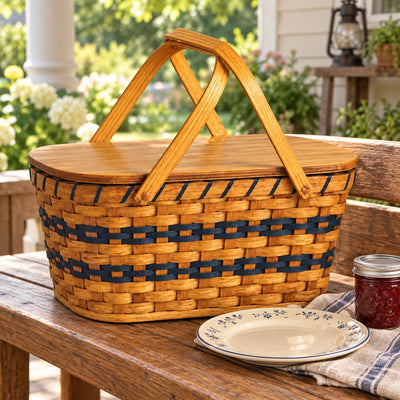 Picnic BasketSmall Picnic Basket with Wooden Tray | Amish HandwovenAmerican-HandcraftedAmish-HandwovenSaving Shepherd