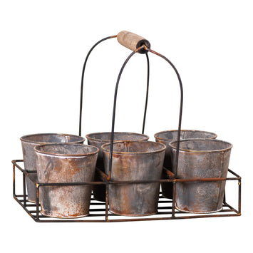 PlantersRustic Metal Plant Carrier — Includes 6 BucketsCategory: PlantersImportedSaving Shepherd