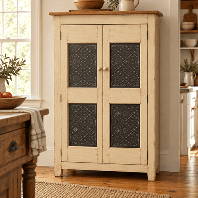 Punched Tin PanelsOld Mill Punched Tin Cabinet Panels — Single, Set of 2 or 4Category: Cabinet PanelsHandcrafted in PennsylvaniaSaving Shepherd