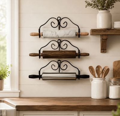 Rolling Pin Holder3 ROLLING PIN RACK SET - Wrought Iron Kitchen Wall Mount HoldersadjustableAmish BlacksmithSaving Shepherd
