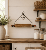 Rolling Pin HolderROLLING PIN RACK with HEART - Wrought Iron Kitchen Wall Mount HolderAmish BlacksmithcaddySaving Shepherd