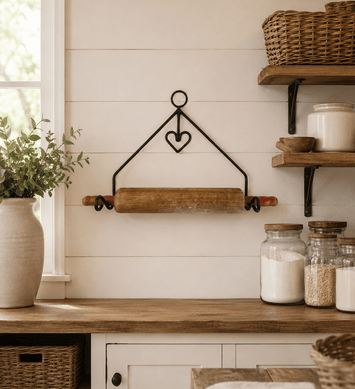 Rolling Pin HolderROLLING PIN RACK with HEART - Wrought Iron Kitchen Wall Mount HolderAmish BlacksmithcaddySaving Shepherd