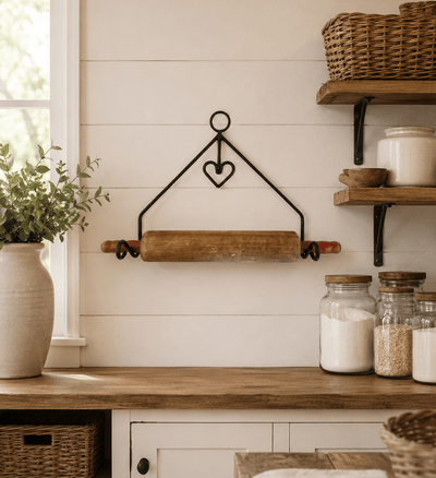 Rolling Pin HolderROLLING PIN RACK with HEART - Wrought Iron Kitchen Wall Mount HolderAmish BlacksmithcaddySaving Shepherd