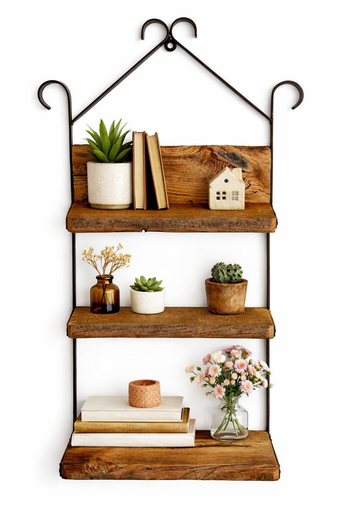 Shelf3 TIER MUSHROOM WOOD & WROUGHT IRON SHELVES - Amish Made Rustic Farmhouse ShelvesSaving Shepherd