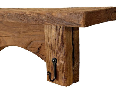 ShelfMUSHROOM WOOD WALL SHELF - Rustic Farmhouse Shelf with 2 Wrought Iron Scroll HooksSaving Shepherd