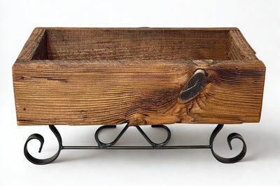 SLEIGH PLANTER - Wrought Iron & Mushroom Wood Plant BasketSaving Shepherd