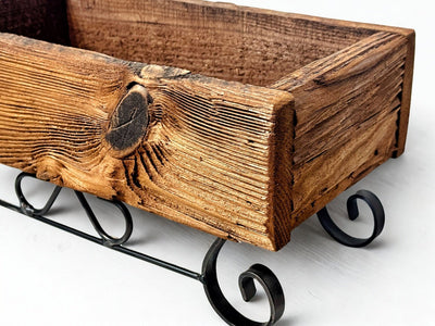 SLEIGH PLANTER - Wrought Iron & Mushroom Wood Plant BasketSaving Shepherd