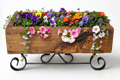 SLEIGH PLANTER - Wrought Iron & Mushroom Wood Plant BasketSaving Shepherd