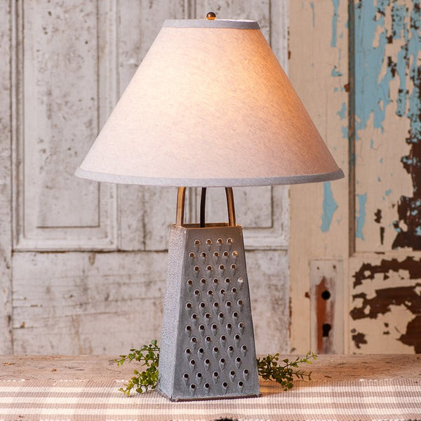 Table LampVintage Cheese Grater Lamp with Weathered Zinc Finish – Shade OptionsSaving Shepherd