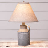 Table LampVintage Jug Table Lamp with Weathered Zinc Finish – Gray Check or Ivory Linen ShadeSaving Shepherd